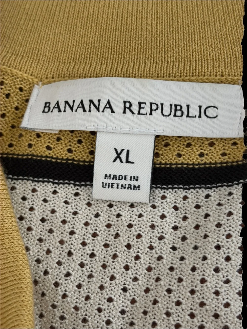 Banana Republic Yellow, White & Black Striped Mesh Polo